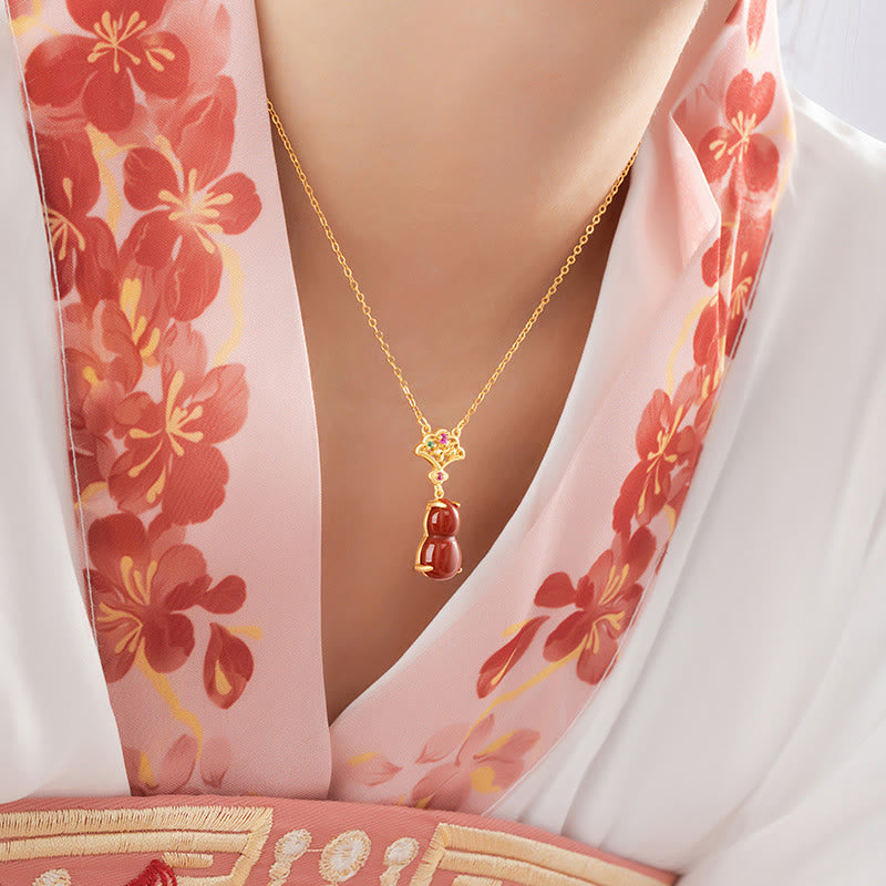 KarmaRipple's 925 Sterling Silver Red Agate Gourd Auspicious Clouds Confidence Bracelet Pendant Necklace Earrings Set p9