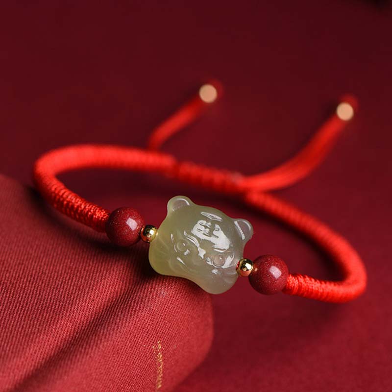 KarmaRipple's Jade Cinnabar Fortunate Tiger String Bracelet p1