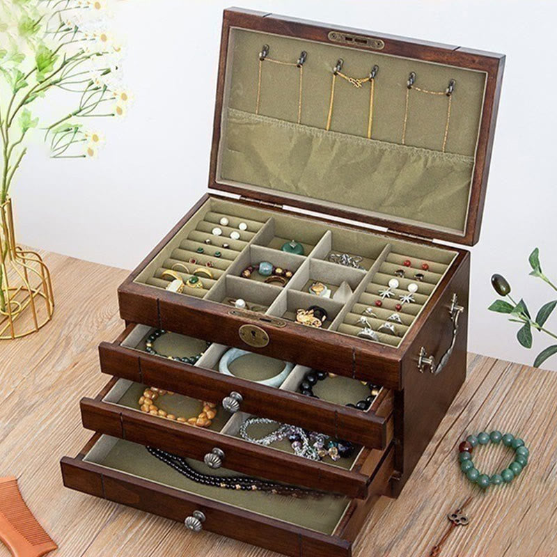 KarmaRipple's Retro Solid Wood Jewelry Box Four-Layer Wooden Jewelry Storage Box p1