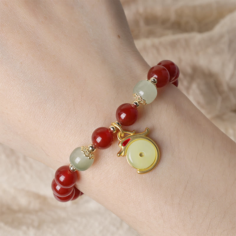 KarmaRipple's Year of the Dragon Red Agate Jade Peace Buckle Fu Character Success Bracelet p7