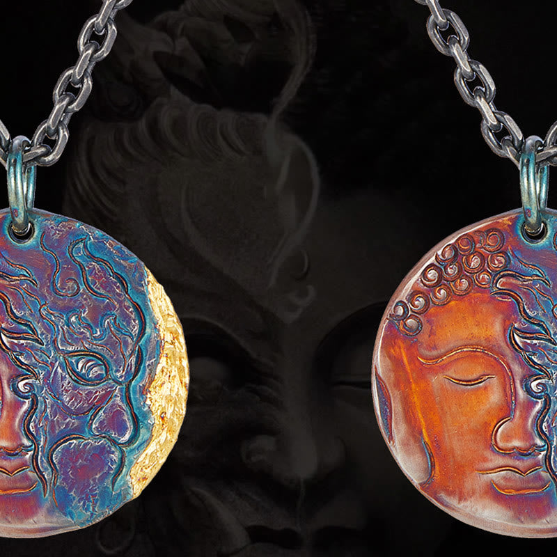 KarmaRipple's 999 Sterling Silver 24K Gold Half Demon Half Buddha Compassion Pendant Necklace p2