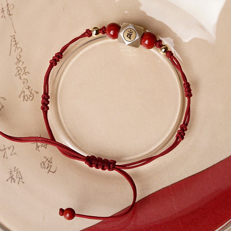 KarmaRipple's Handmade 925 Sterling Silver Chinese Zodiac Natal Buddha Cinnabar Calm Woven Bracelet p46
