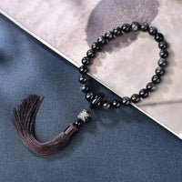KarmaRipple's Authentic Silver Sheen Obsidian Lion Wrist Mala Protection Tassels Pocket Mala Car Decoration