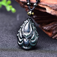 KarmaRipple's Authentic Rainbow Obsidian Nine Tailed Fox Inner Peace Pendant Beaded String Necklace