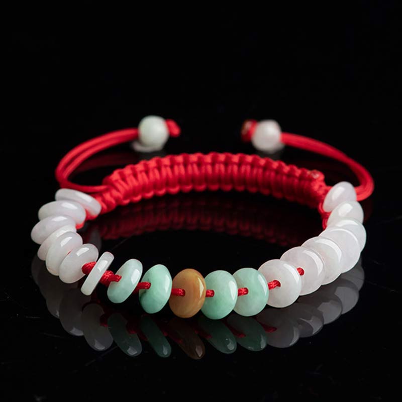 KarmaRipple's Round Jade Fortunate Red String Weave Bracelet p12