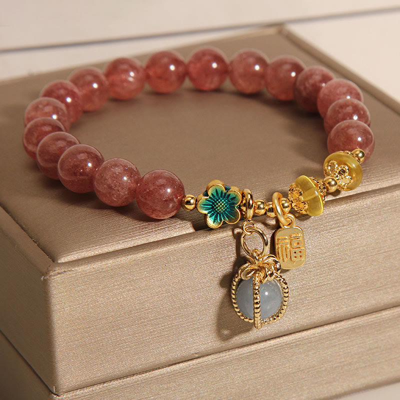 KarmaRipple's Authentic Strawberry Quartz Gemstone Aquamarine Fortune Brand Love Bracelet p6