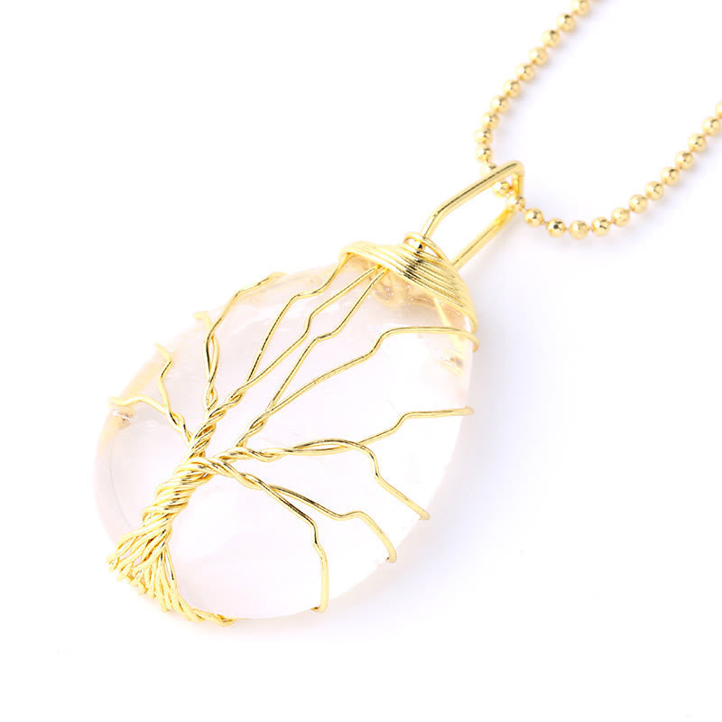 KarmaRipple's Authentic Quartz Gemstone Tree Of Life Balancing Energy Pendant Necklace p56