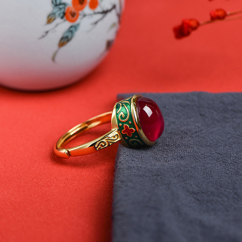 KarmaRipple's 925 Sterling Silver Red Corundum Courage Ring p11