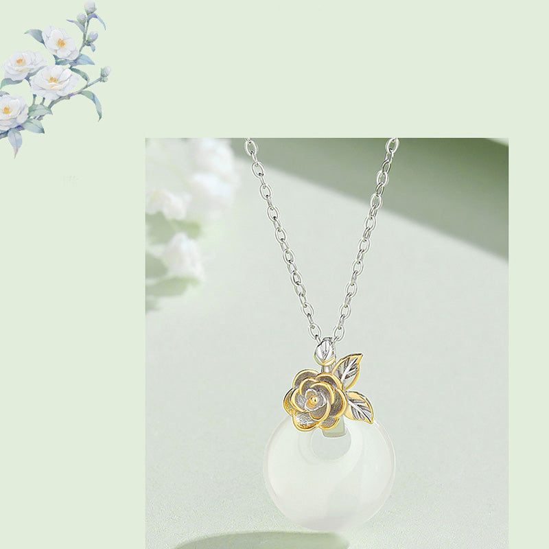 KarmaRipple's 925 Sterling Silver Round Chalcedony Twelve Months Flower Balance Pendant Necklace p27