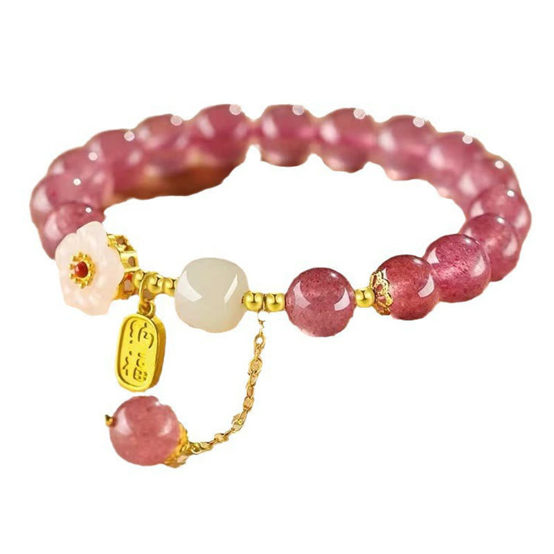 KarmaRipple's Strawberry Quartz Fu Character Pink Gemstone Balancing Bracelet p6