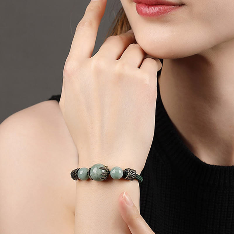 KarmaRipple's Handmade Green Rope Fortune Jade Bead Prosperity Bracelet p8
