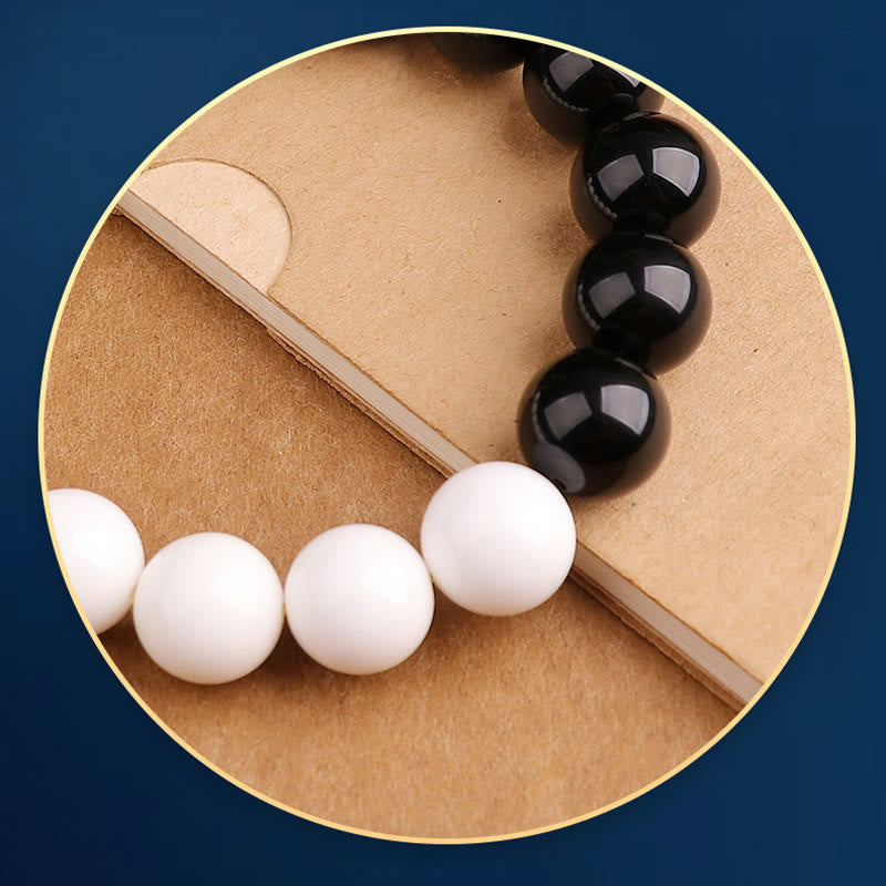 KarmaRipple's 925 Sterling Silver Black Obsidian Ivory Shell Yin Yang Strength Bracelet p16