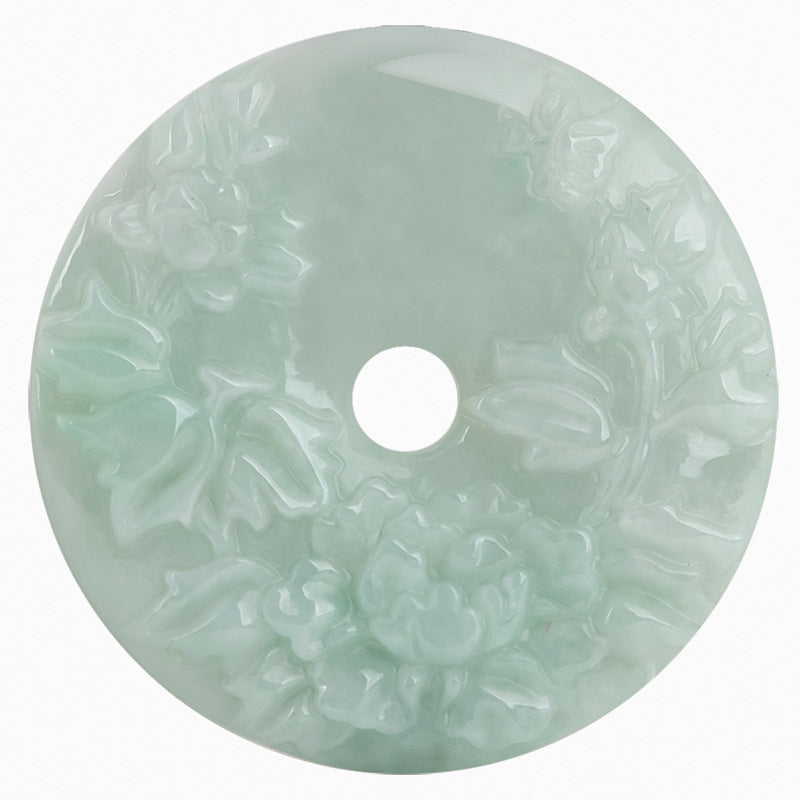 KarmaRipple's Round Jade Peace Buckle Peony Flower Abundance Pendant Necklace p10