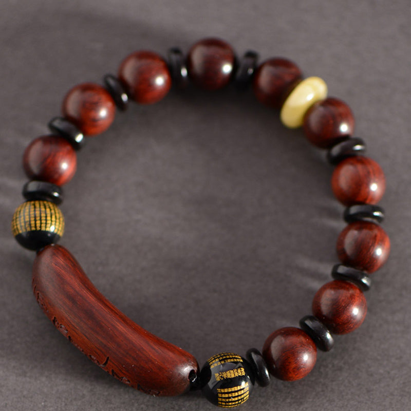 KarmaRipple's Small Leaf Red Sandalwood Om Mani Padme Hum Engraved Protection Bracelet p5