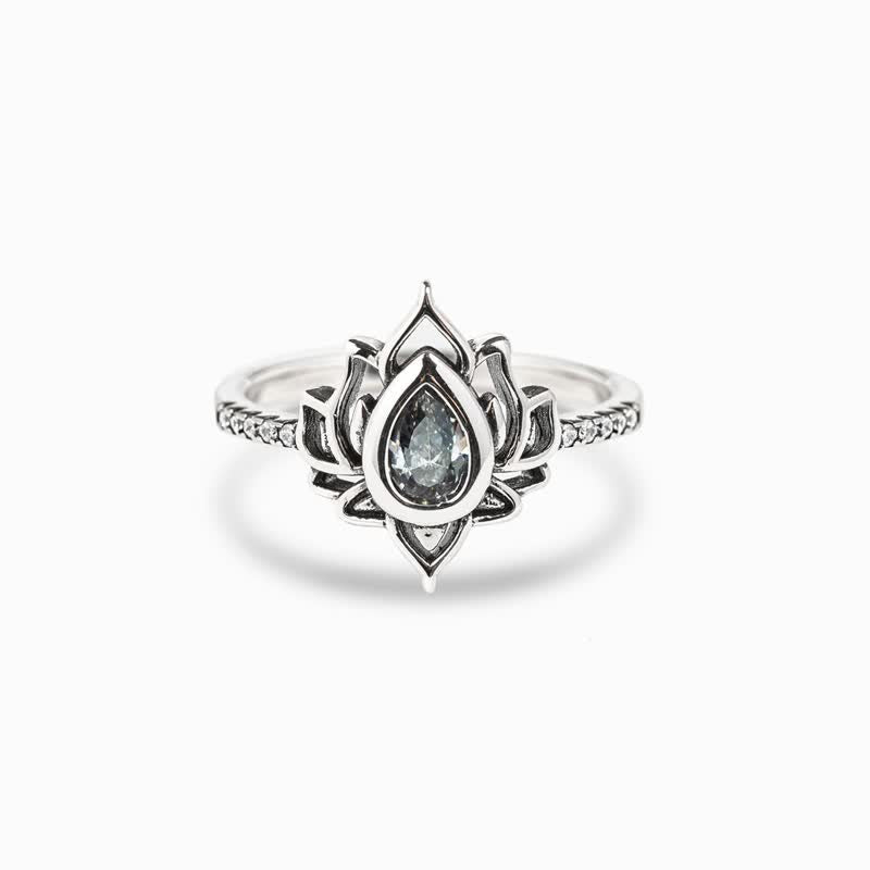 KarmaRipple's Sterling Silver Lotus Zircon Blessing Protection Ring p41