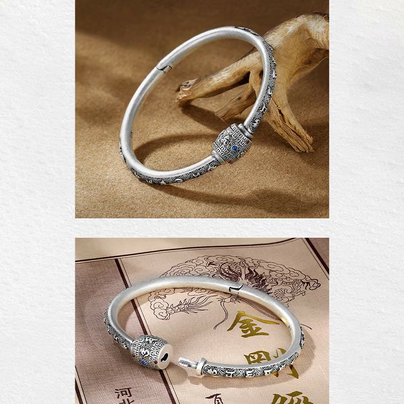 KarmaRipple's 990 Sterling Silver Tibetan Auspicious Clouds Om Mani Padme Hum Engraved Creativity Bracelet Bangle p12