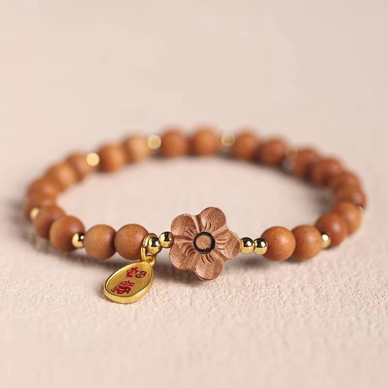 KarmaRipple's Authentic Sandalwood Peach Blossom Small Leaf Red Sandalwood Ruyi Talisman Protection Bracelet p1