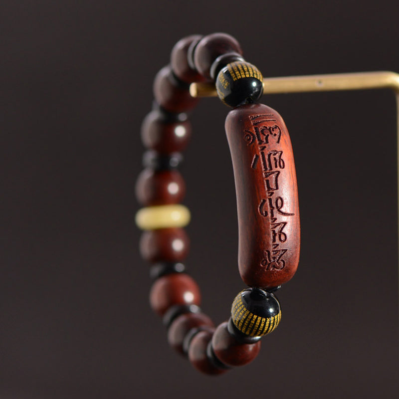 KarmaRipple's Small Leaf Red Sandalwood Om Mani Padme Hum Engraved Protection Bracelet p3