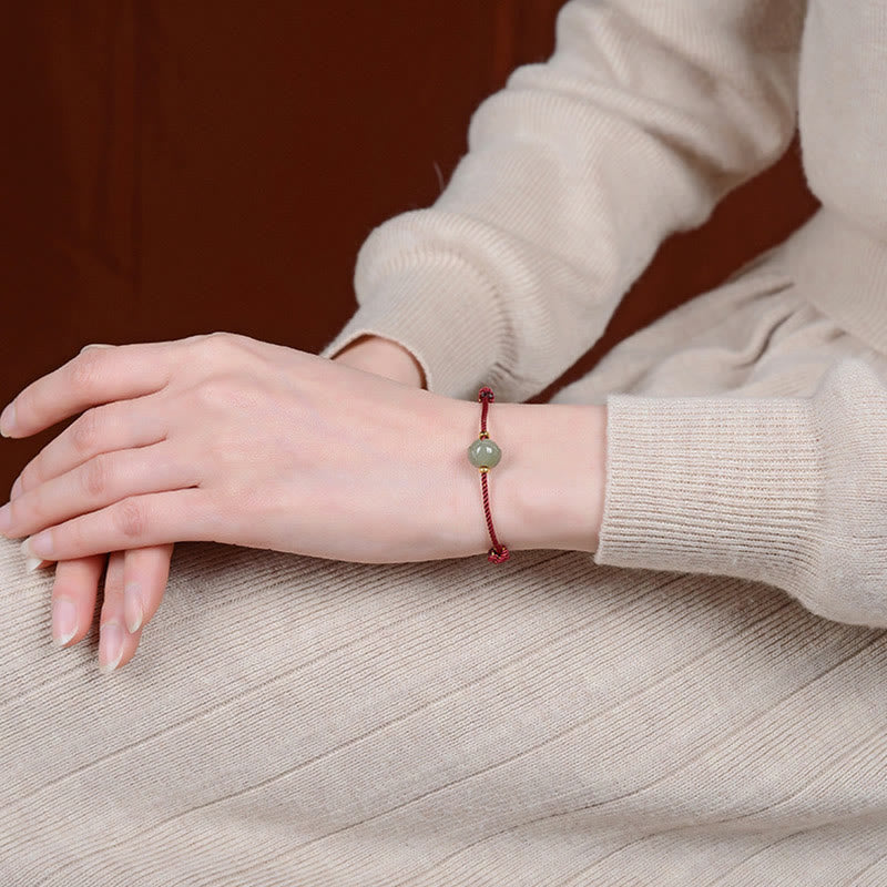 KarmaRipple's 925 Sterling Silver Plated Gold Hetian Jade Lotus Fortune Red String Bracelet p6