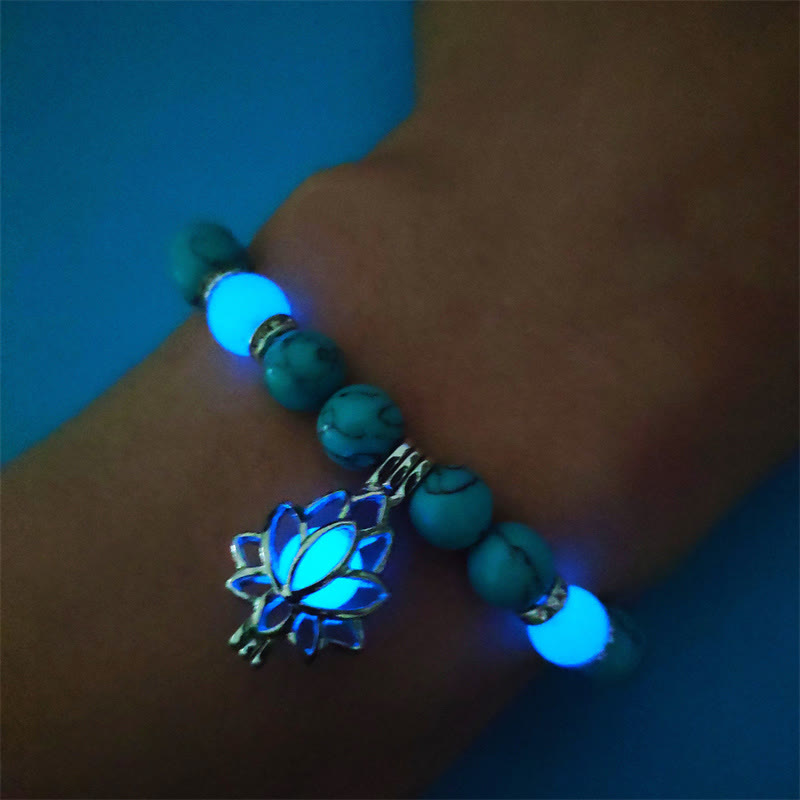 KarmaRipple's Tibetan Turquoise Glowstone Luminous Bead Lotus Protection Bracelet p25
