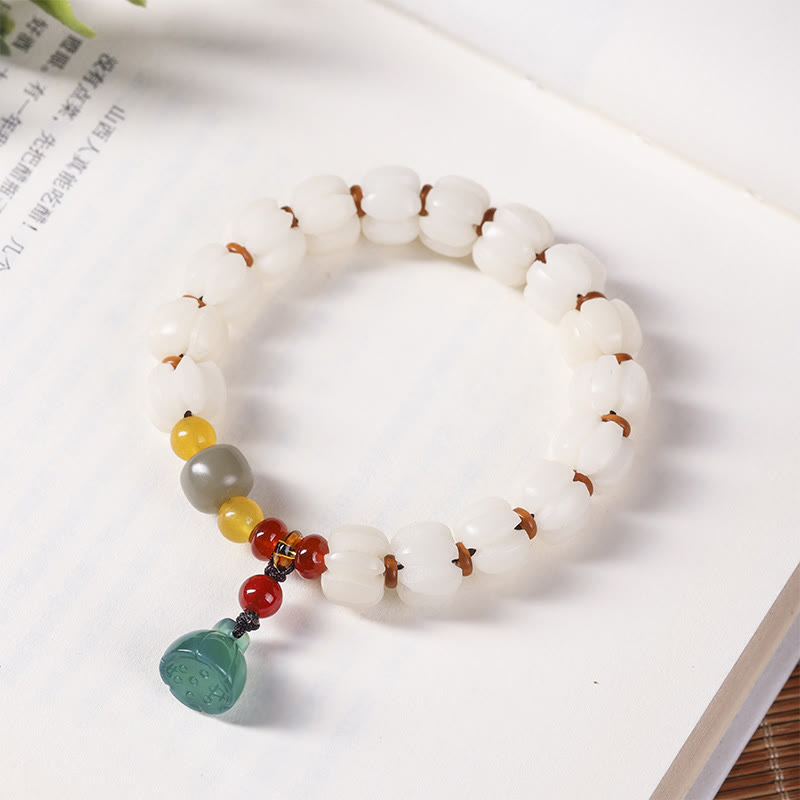 KarmaRipple's Authentic Bodhi Seed Red Agate Bodhi Calm Balance Engraved Pumpkin Bead Lotus Bracelet p13