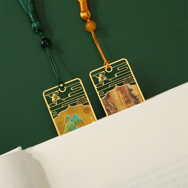 KarmaRipple's A Panorama of Rivers and Mountains Metal Hollow Bookmarks Tassel With Gift Box ( p14