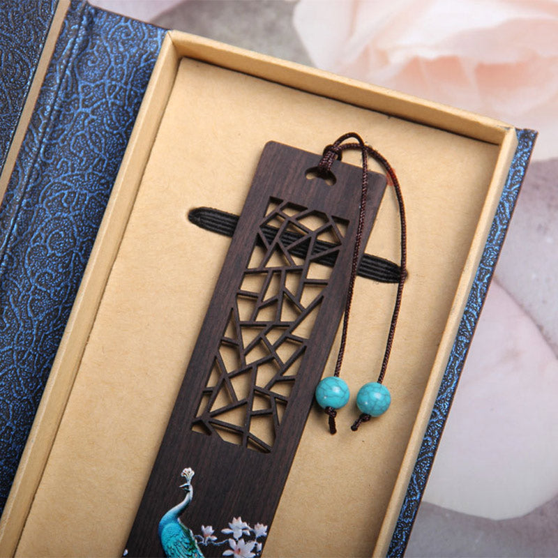 KarmaRipple's Blue Peacock Ebony Wood Bookmarks With Gift Box p6