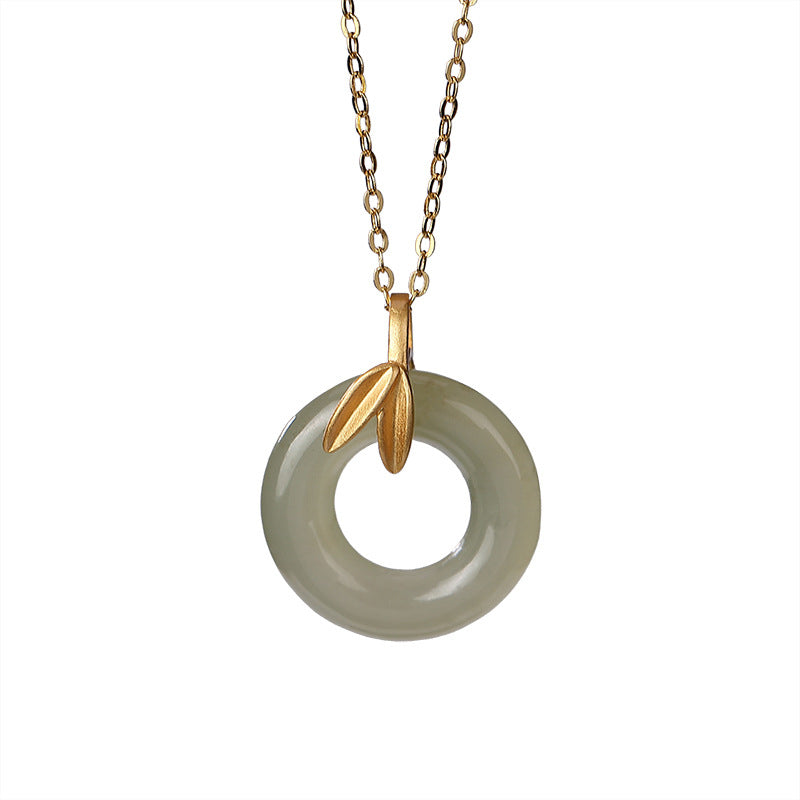 KarmaRipple's 925 Sterling Silver Cyan Jade Peace Buckle Bamboo Leaf Balance Pendant Necklace p10