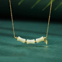 KarmaRipple's 925 Sterling Silver Hetian Jade Bamboo Fu Character Prosperity Pendant Necklace Bracelet