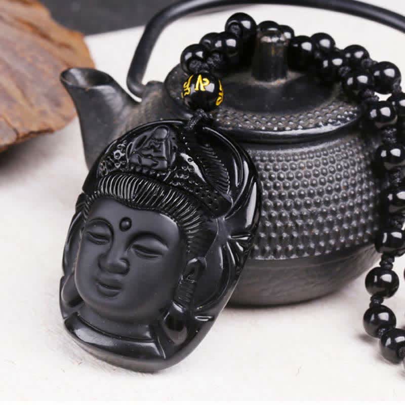 KarmaRipple's Authentic Black Obsidian Kwan Yin Avalokitesvara Strength String Pendant Necklace p6
