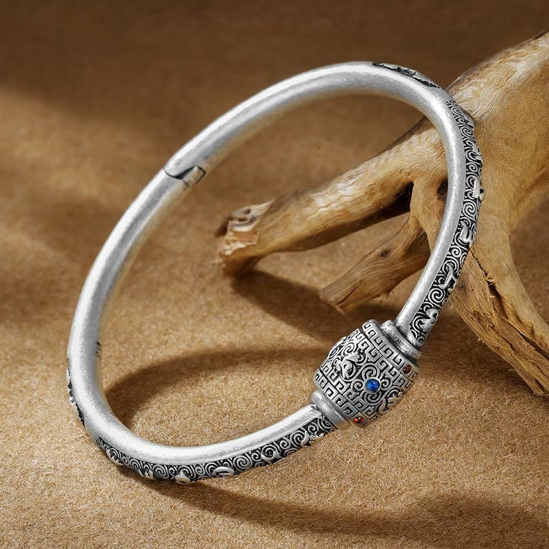 KarmaRipple's 990 Sterling Silver Tibetan Auspicious Clouds Om Mani Padme Hum Engraved Creativity Bracelet Bangle p8