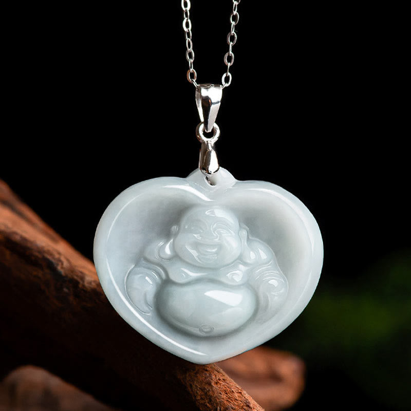 KarmaRipple's 925 Sterling Silver Laughing Buddha Ivory Jade Fortune Blessing Pendant Necklace p4