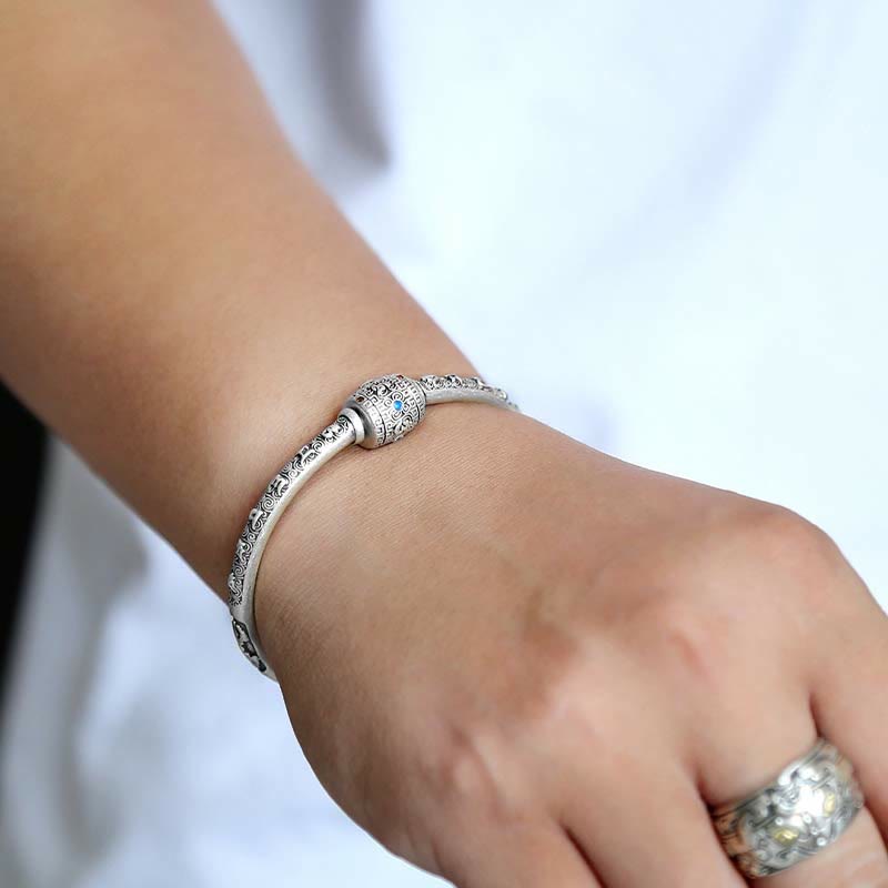 KarmaRipple's 990 Sterling Silver Tibetan Auspicious Clouds Om Mani Padme Hum Engraved Creativity Bracelet Bangle p10