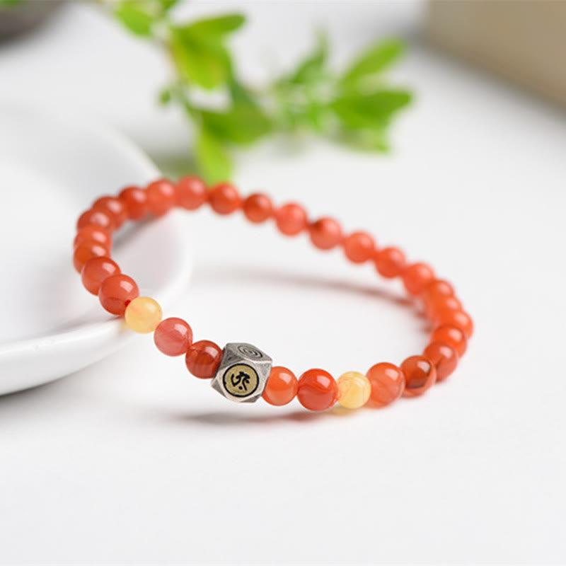 KarmaRipple's 925 Sterling Silver Chinese Zodiac Natal Buddha Amulet Red Agate Amber Self-acceptance Bracelet p30