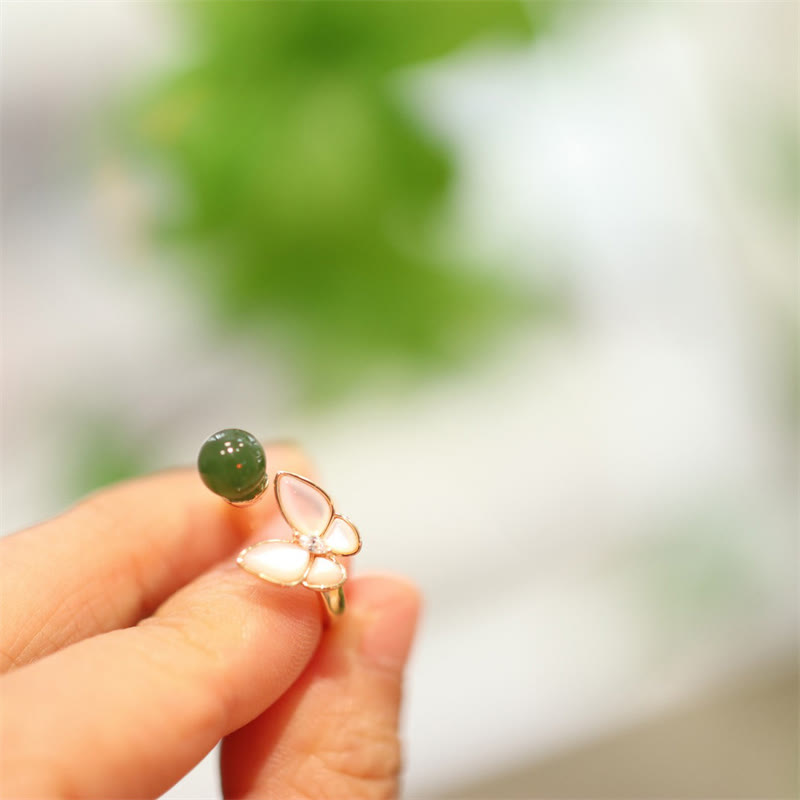 KarmaRipple's Authentic Cyan Jade Tridacna Stone Butterfly Bead Balancing Pendant Necklace Ring Earrings p7