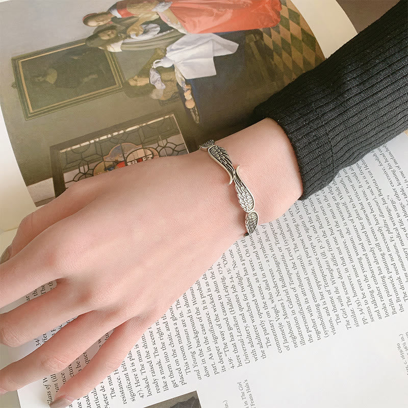 KarmaRipple's Angel Wings Feather Pattern Carved Fortune Cuff Bracelet Bangle p10