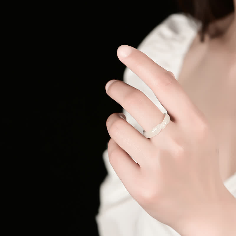 KarmaRipple's Hetian Ivory Jade Cyan Jade Koi Fish Success Fortune Ring p5