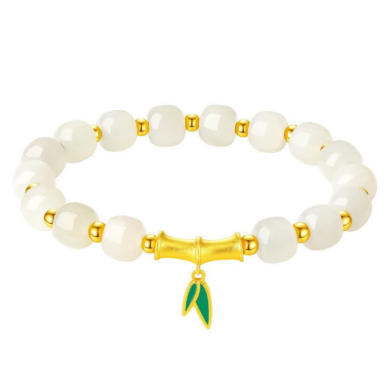 KarmaRipple's 925 Sterling Silver Hetian Ivory Jade Bamboo Fortune Bracelet p12