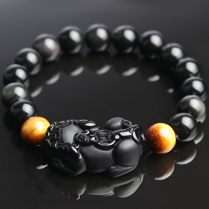 KarmaRipple's FengShui PiXiu Rainbow Obsidian Tiger Eye Wealth Bracelet p2