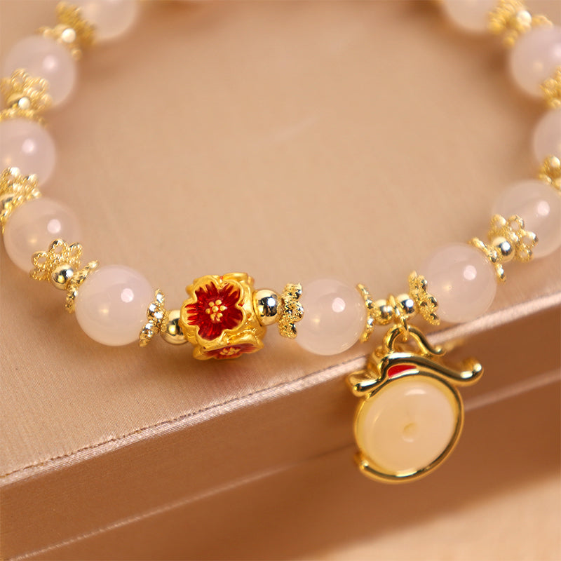 KarmaRipple's Year of the Dragon Ivory Agate Green Aventurine Peace Buckle Fortune Bracelet ( p5