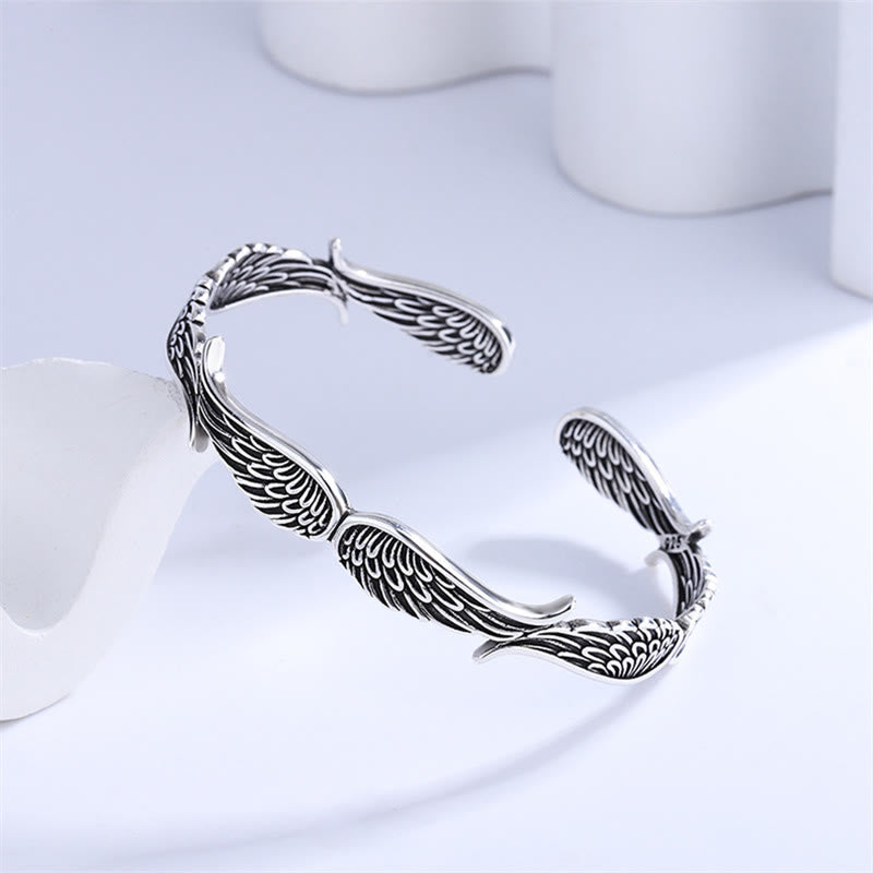 KarmaRipple's Angel Wings Feather Pattern Carved Fortune Cuff Bracelet Bangle p3