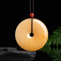 KarmaRipple's Round Golden Silk Jade Peace Buckle Wealth Necklace Pendant