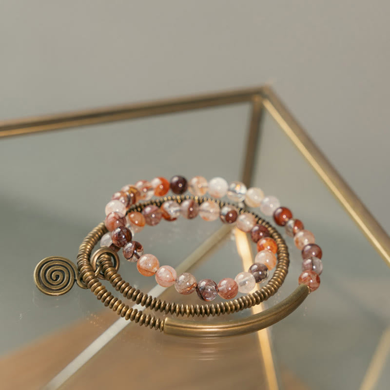 KarmaRipple's Purple Phantom Red Hematoid Quartz Green Rutilated Quartz Bronze Love Forgive Bracelet p34