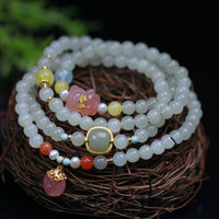 KarmaRipple's Authentic Hetian Jade Pink Gemstone Peace Buckle Happiness Abundance Bracelet