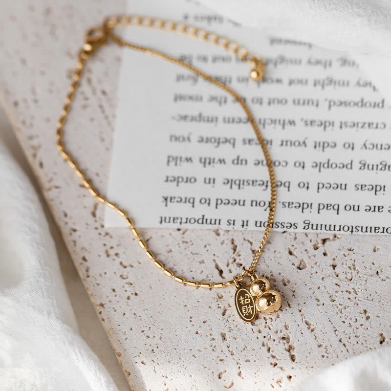 KarmaRipple's 18k Gold Fortunate Gourd Design Wealth Buckle Anklet p2