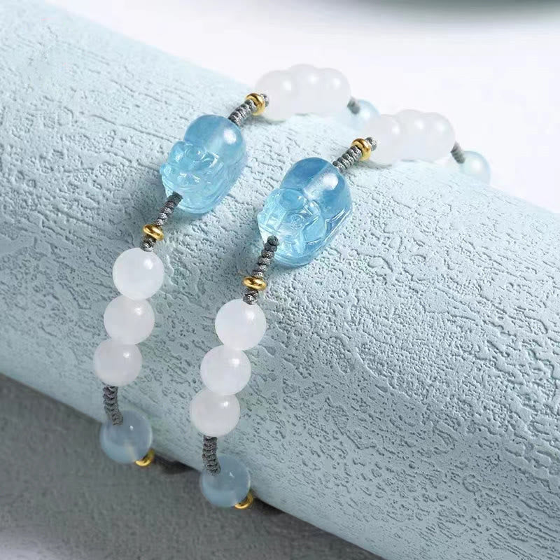 KarmaRipple's Authentic Aquamarine PiXiu Hetian Ivory Jade Balancing Bracelet p4