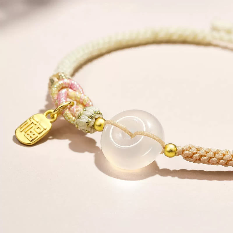 KarmaRipple's Handmade Ivory Agate Peace Buckle Fortune Happiness Protection Weave String Bracelet p4