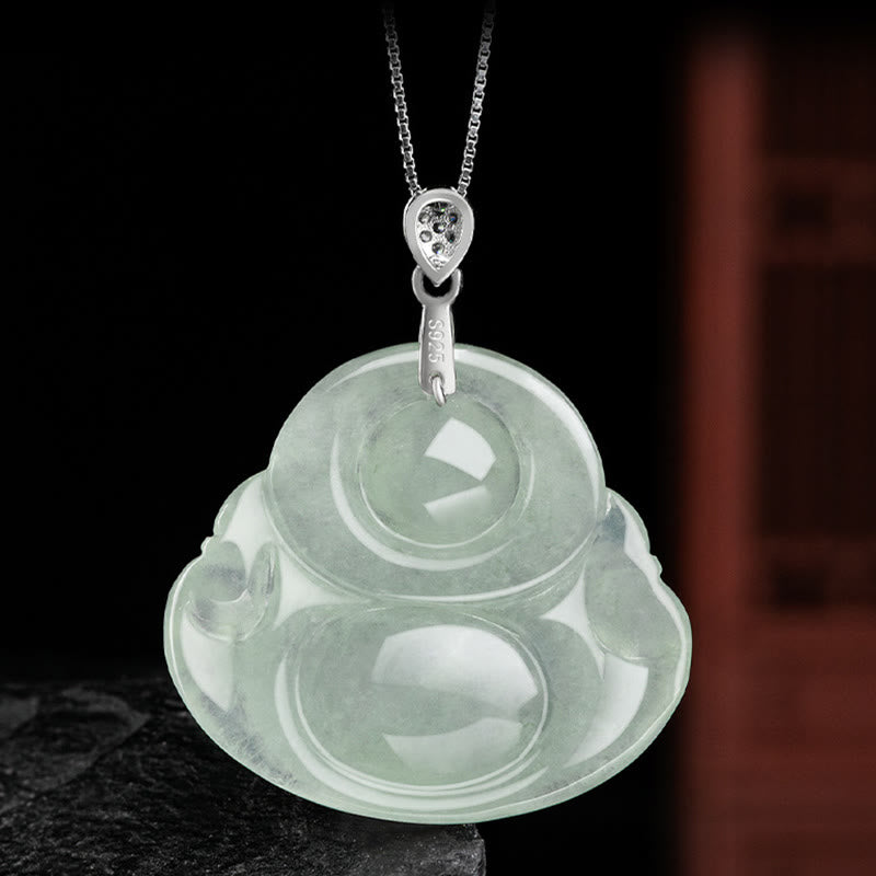 KarmaRipple's 925 Sterling Silver Authentic Jade Laughing Buddha Prosperity Abundance Chain Pendant Necklace p5