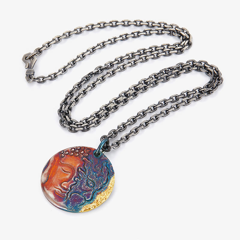 KarmaRipple's 999 Sterling Silver 24K Gold Half Demon Half Buddha Compassion Pendant Necklace p11