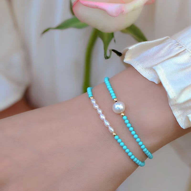 KarmaRipple's Turquoise Red Agate Pearl Small Beaded Protection Bracelet p17